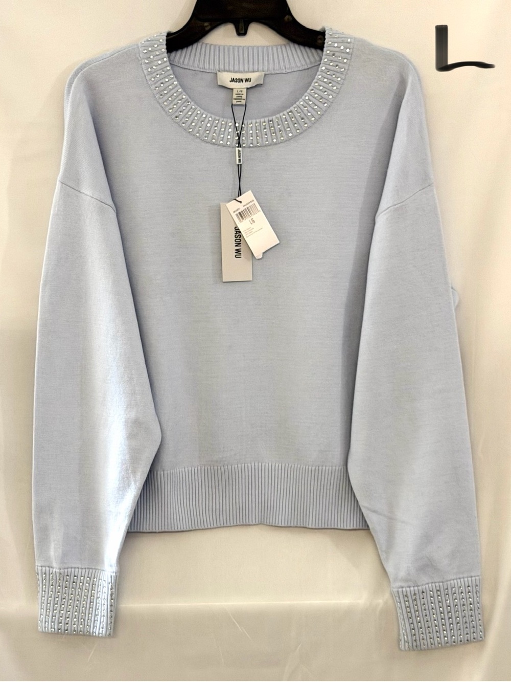 Jason Wu Pale Blue Jeweled Crewneck Sweater